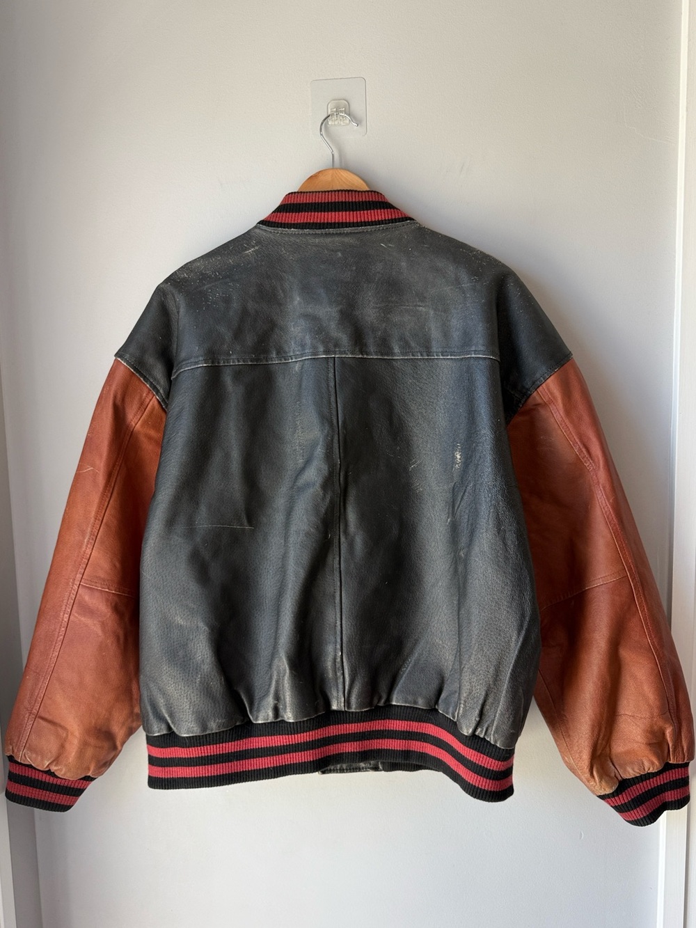 NEW ORDER Leather Bomber Jacket Distressed XL - Picture 3 of 9